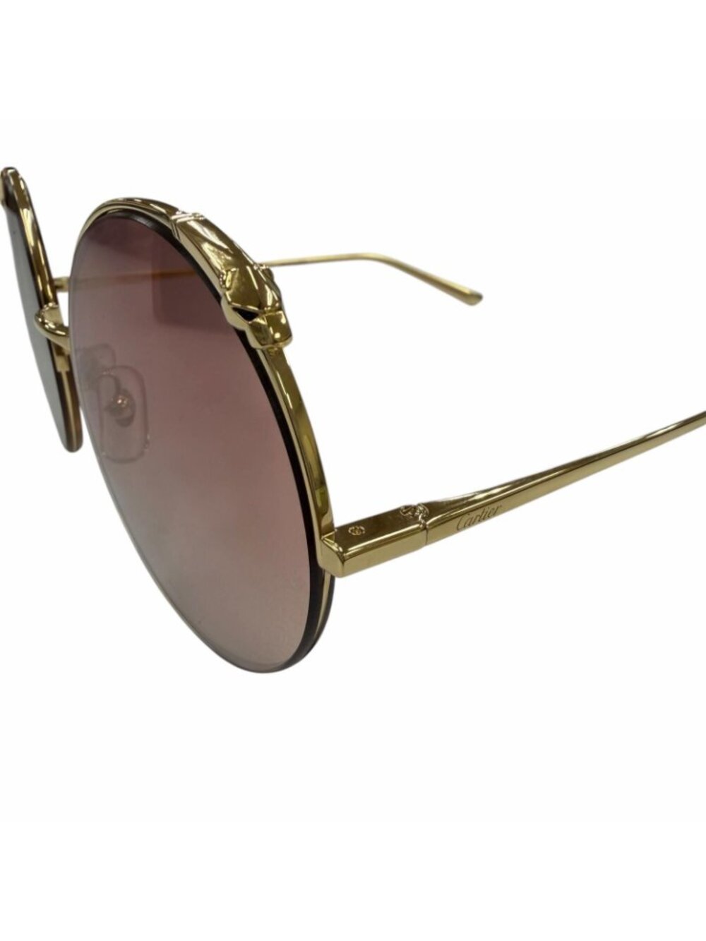 Cartier Panthere Round Half Rim Sunglasses Gold 60 20 Demo Lens Eyewear - Picture 7 of 12